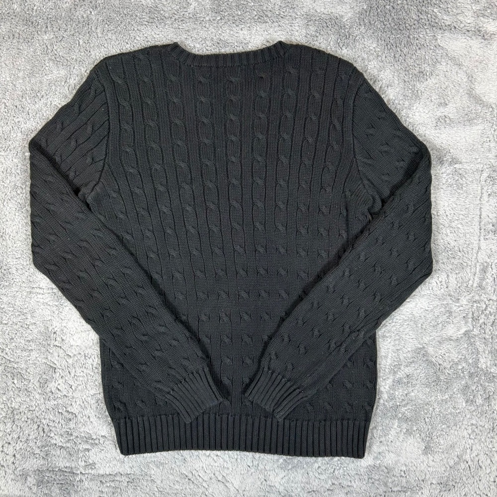 Ralph Lauren Sport Black Cable Knit Cotton Sweater Pink Pony XL - Picture 4 of 8